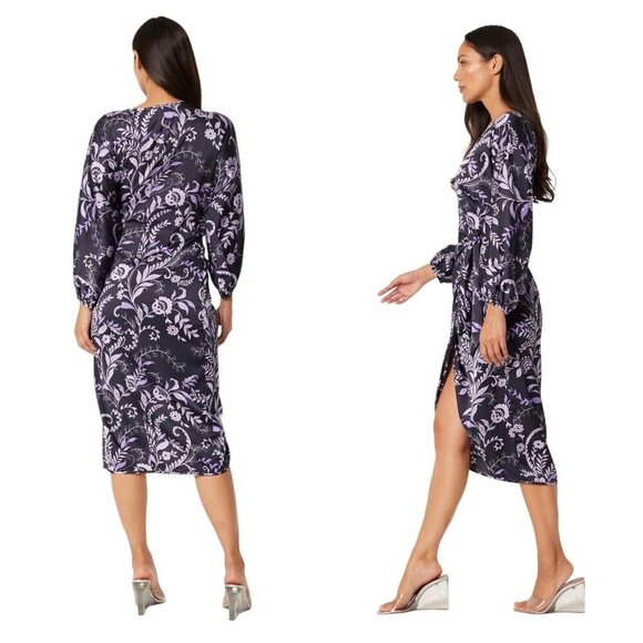MISA Los‎ Angeles Size XS Sylvia Floral Wrap Midi Dress Indigo Vines MSRP $355 - Picture 9 of 14